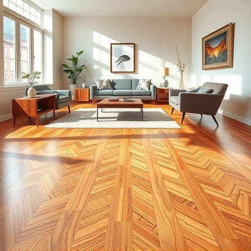 Perfectly finished hardwood floor in a modern Chicago room, showcasing elegant grain patterns and natural light.