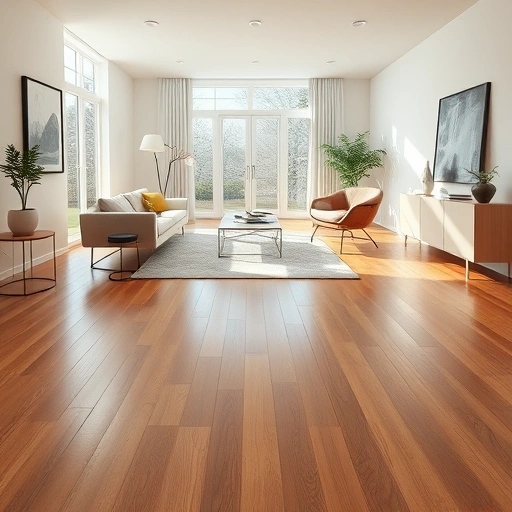 Modern living room in Burr Ridge IL with polished hardwood flooring, stylish furniture, and soft ambient lighting.