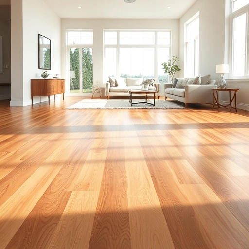 Polished hardwood flooring in Schererville IN, showcasing rich tones and intricate grain patterns in a modern interior.