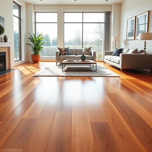 Luxurious hardwood flooring installation in a modern Wheaton IL room with elegant furniture and warm lighting.