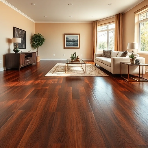 Spacious living room in Willowbrook IL with dark hardwood floors and elegant minimalist furniture under warm lighting