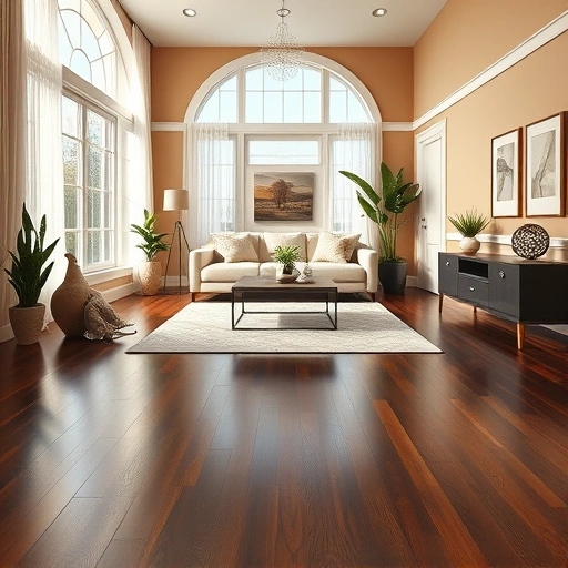 Modern living room with dark hardwood floors, natural light, and stylish decor in La Grange Park IL.
