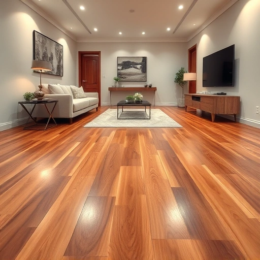 Stunning hardwood flooring in a modern Palos Heights living room, featuring rich tones and elegant decor elements.