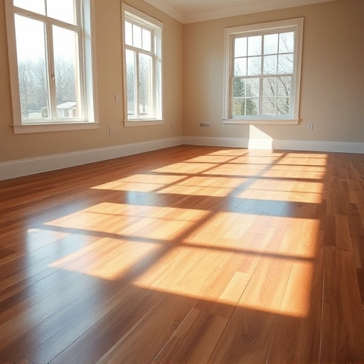 Soundproof underlayment installation in Darien IL featuring polished hardwood, natural light, and neutral walls.