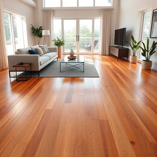Elegant hardwood flooring installation in Wheaton IL featuring warm finishes and modern minimalist decor in a spacious living area.