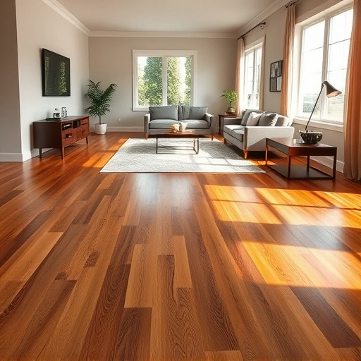 Spacious living room in Western Springs IL featuring rich hardwood flooring, minimalist decor, and natural light.