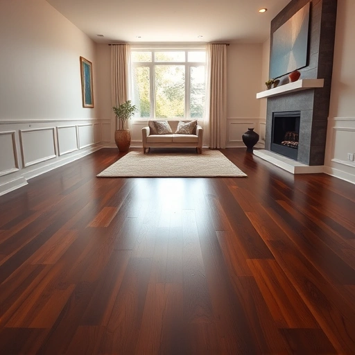 Spacious living room in Oak Brook, IL with dark hardwood floors, elegant decor, and natural light enhancing warmth.