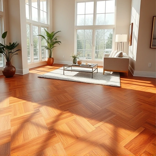 Flooring installation in Hammond IN featuring herringbone hardwood, elegant decor, and natural light ambiance.