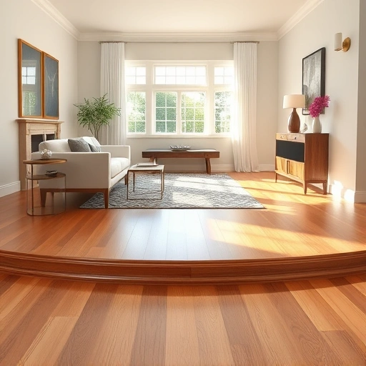 Quarter round installation in a stylish living room with polished wood, warm hardwood flooring, and elegant decor.