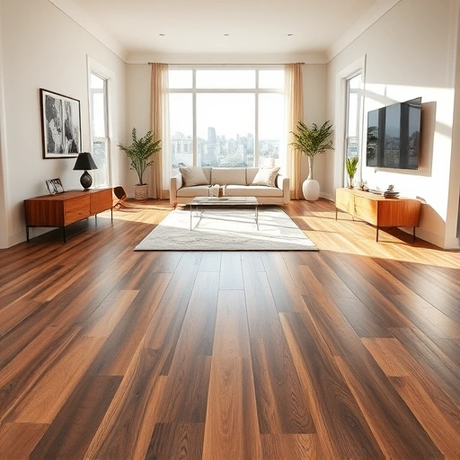 Luxury Vinyl Tile flooring installation in a spacious Darien IL living room with warm tones and modern decor.