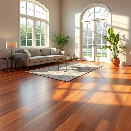 Spacious living room in Western Springs IL with polished oak hardwood floors, modern decor, and natural light.