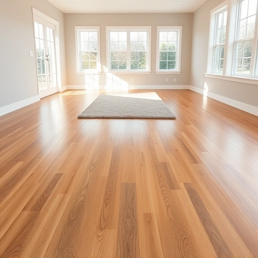 Spacious room with polished hardwood flooring, bright light, neutral walls, and a cozy area rug in Darien, IL.