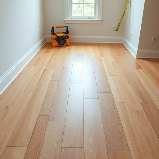 Completed subfloor repair in Darien IL featuring polished wooden planks, expert craftsmanship, and a bright, clean room.