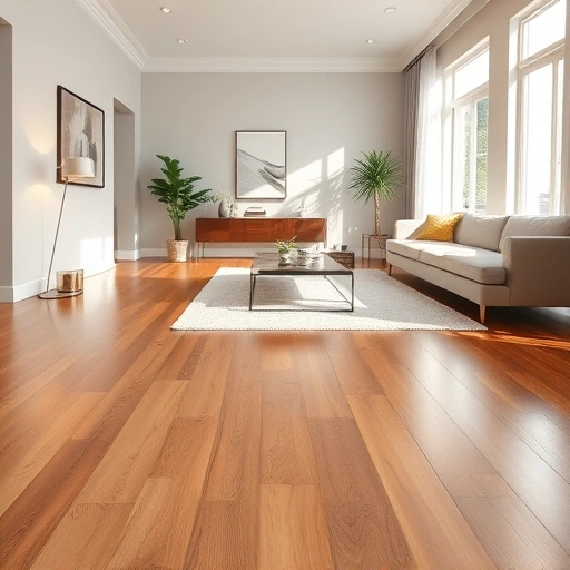 Elegant living room in Carol Stream IL with polished hardwood floors, modern furniture, and natural light.