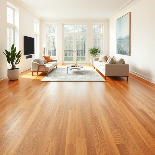Spacious living room in Oak Park, IL featuring a stunning wide plank oak floor with warm finish and natural light.