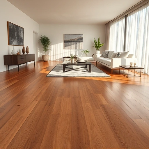 Beautiful hardwood floor installation in a stylish living room with minimalistic furniture and natural lighting.