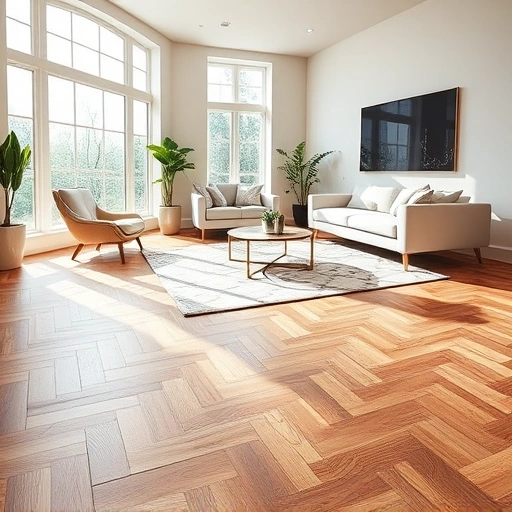 Luxury vinyl plank flooring installation in an elegant Darien IL living room with herringbone pattern and modern decor.