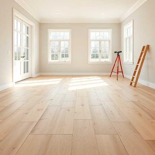New plywood subflooring installed in a bright Darien IL home, showcasing seamless joints and smooth finishes.