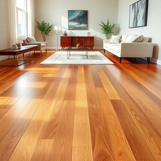 Glue-Down Flooring Installation in Darien IL showcasing glossy hardwood under soft light with elegant minimalistic decor.