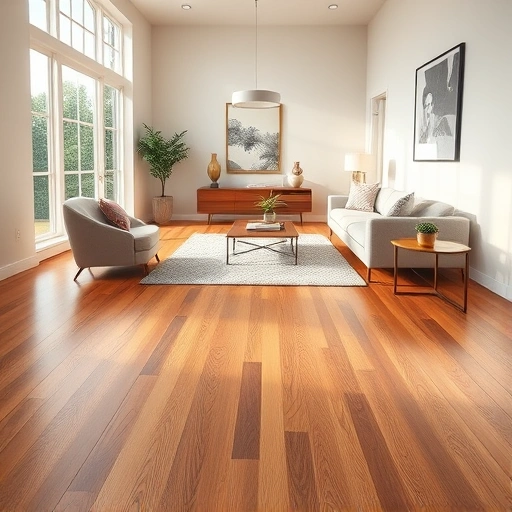 Spacious living room in Glen Ellyn IL featuring elegant hardwood floors, minimalist furniture, and natural light.