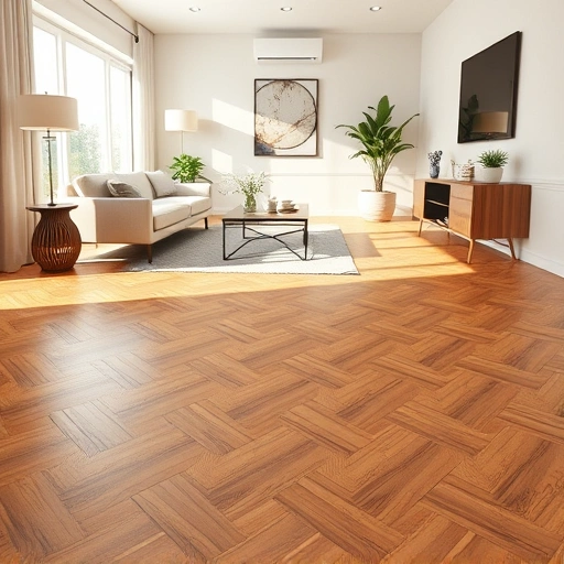 Beautiful hardwood flooring in herringbone pattern shines under natural light in a modern Bolingbrook interior.