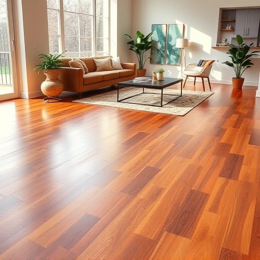 Flooring installation in Palos Heights IL featuring rich hardwood, polished edges, and a beautifully decorated living room.