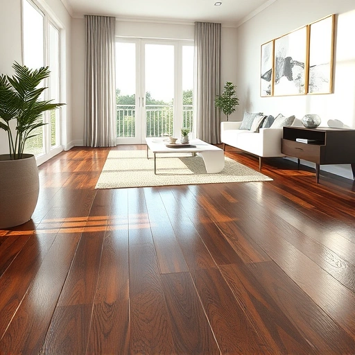 Completed flooring installation in Merrillville IN featuring dark hardwood and light tiles in a modern, stylish room.