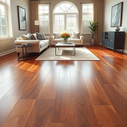 Spacious living room in Tinley Park with gleaming hardwood flooring, stylish furnishings, and warm earth tones.