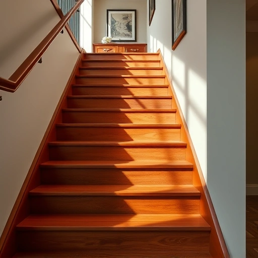 Beautiful wooden stair tread installation in Darien IL showcasing polished hardwood treads and modern metallic railings.