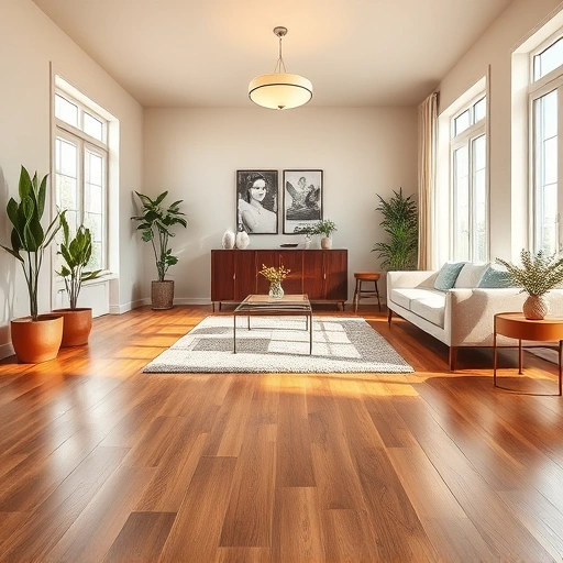 Spacious living room in Merrillville IN with gleaming hardwood floors, modern decor, and natural light access.
