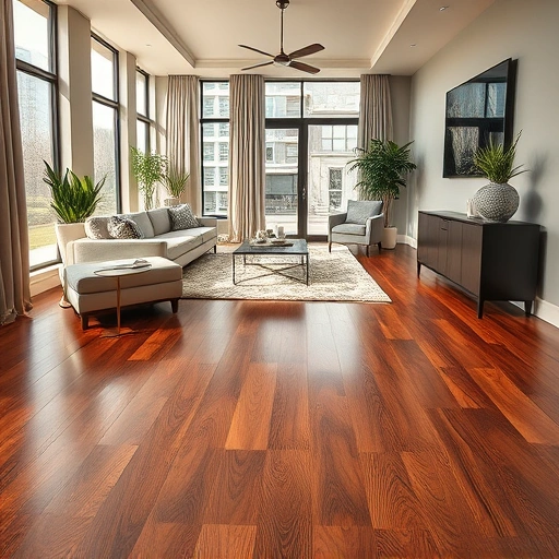 Luxury vinyl plank flooring in an upscale living room with rich tones, modern decor, and natural light in Darien IL.
