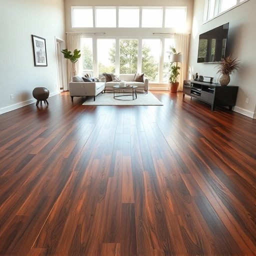Dark hardwood flooring installation in a modern living space in Downers Grove IL, showcasing elegant grain patterns.
