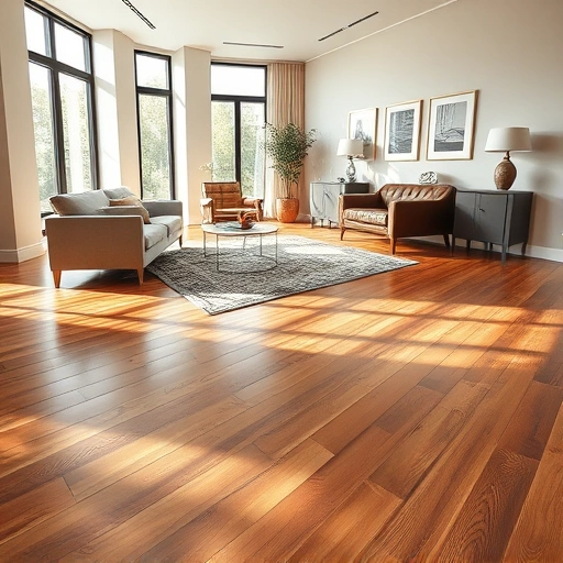 Luxurious hardwood flooring installation in Bloomingdale IL with warm tones and diagonal pattern, elegantly staged room.