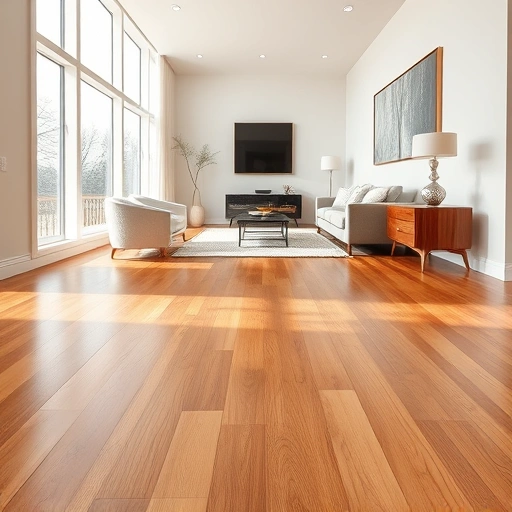 Completed hardwood flooring installation in Munster IN with warm tones, polished shine, and modern decor accents.