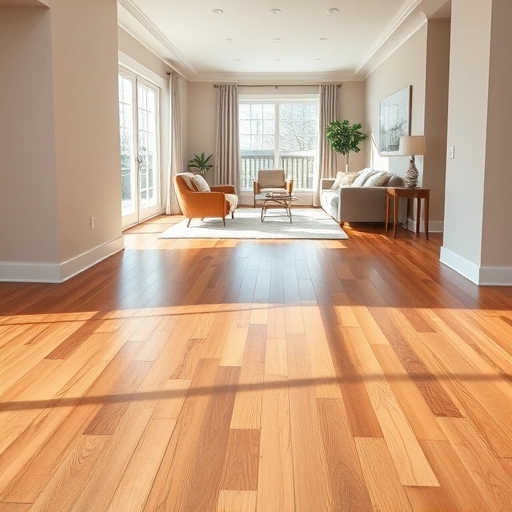 Beautifully installed hardwood floor in an open-plan living space with natural light and modern decor in Plainfield IL.
