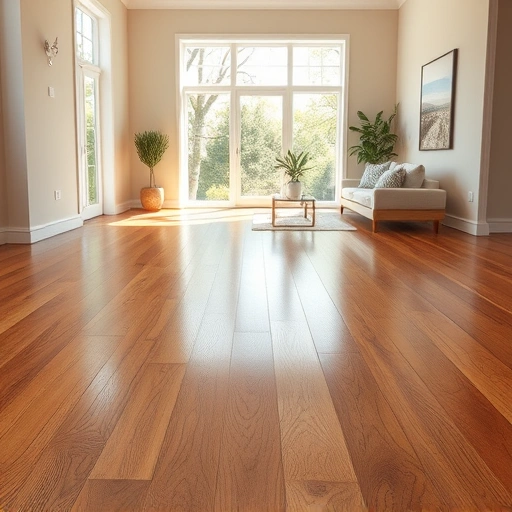 Spacious room with polished hardwood flooring reflecting natural light and warm tones, showcasing expert craftsmanship.