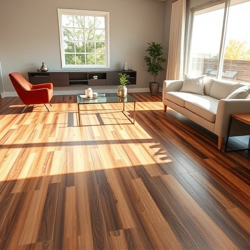Completed Click-Lock Vinyl Installation in Darien IL highlights vibrant textures and colors in a modern room setting.