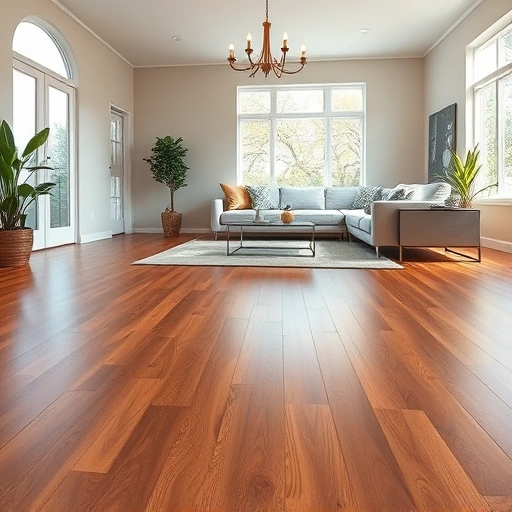 Spacious Wheaton IL living room with elegant hardwood floor, modern furnishings, natural light, and greenery.