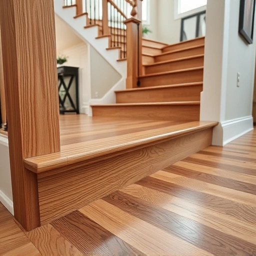 Completed stair nose installation in Darien IL highlighting polished wood grain and seamless integration with flooring.