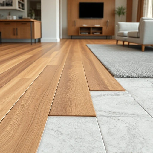 Completed floor transition strip installation in Darien IL showcasing hardwood, laminate, and tile blends in a modern interior.