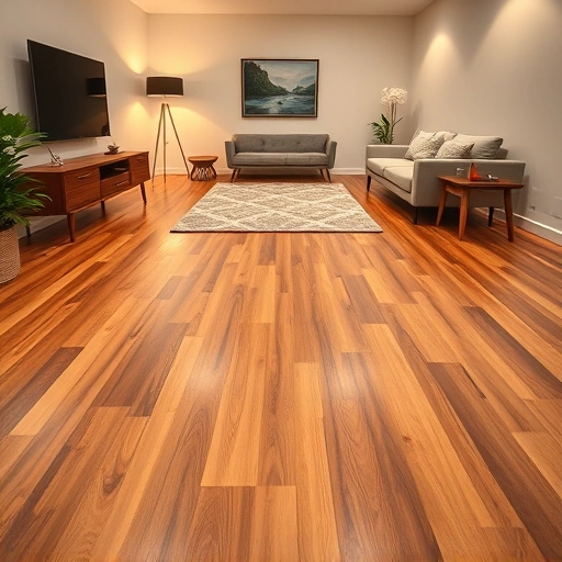 Beautiful hardwood flooring installation in a modern room with minimalistic decor and warm inviting lighting.