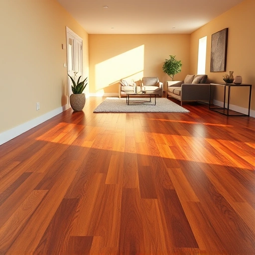 Polished hardwood flooring in Highland IN, featuring intricate grain patterns and modern decor in a warm atmosphere.