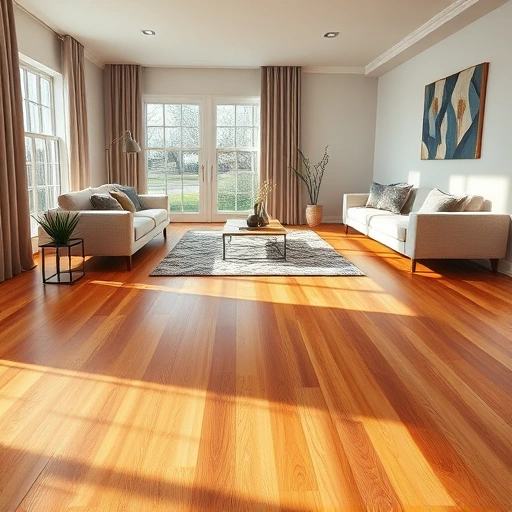 Hardwood flooring installation in a stylish living room with modern decor, warm tones, and natural light in Darien IL.