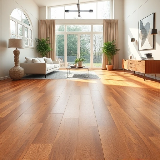 Stunning hardwood flooring installation in Elmhurst IL, showcasing rich tones and polished finish in a minimalistic interior.