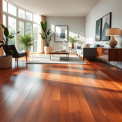 Elegant hardwood flooring in a modern Naperville home, showcasing rich textures and ambient lighting in a stylish interior.