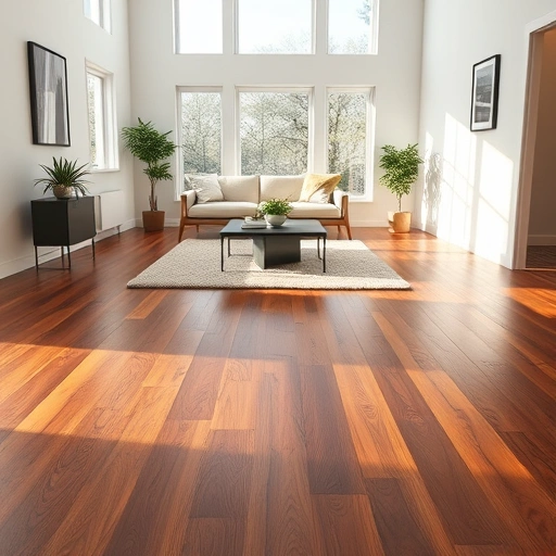 Hardwood floor installation in Darien IL featuring dark oak planks, natural light, and elegant minimalistic decor.