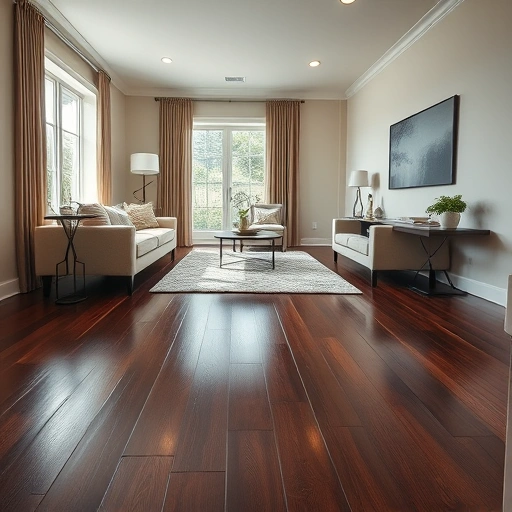 Elegant living room in Westmont IL features dark hardwood floors, modern furniture, and warm lighting.