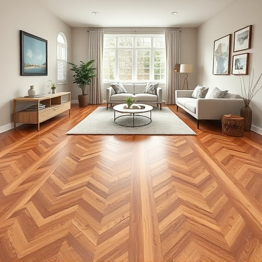 Elegant herringbone wooden flooring in Bolingbrook IL, surrounded by modern furniture and natural light.