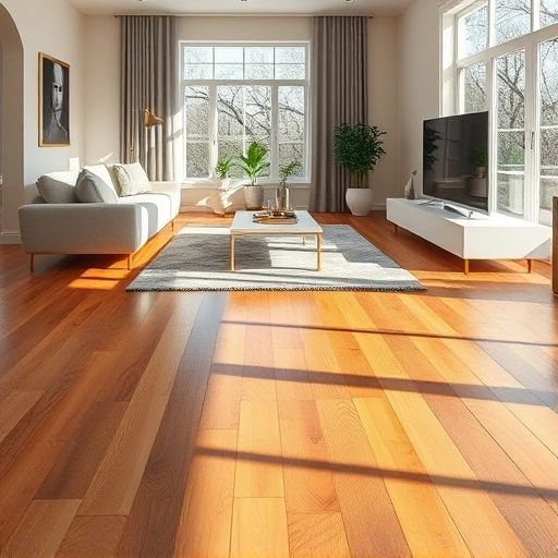 Beautifully finished hardwood floating floor in a modern Darien IL living room with natural light and minimal decor.
