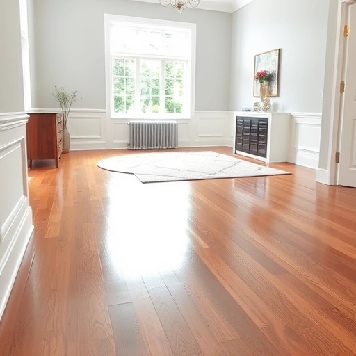Completed baseboard installation in a stylishly renovated room in Darien IL with white trim and polished hardwood flooring.